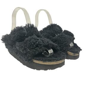 Birkenstock Papillio Arizona‎ Big Buckle Shearling Sandals Teddy Black Size 36